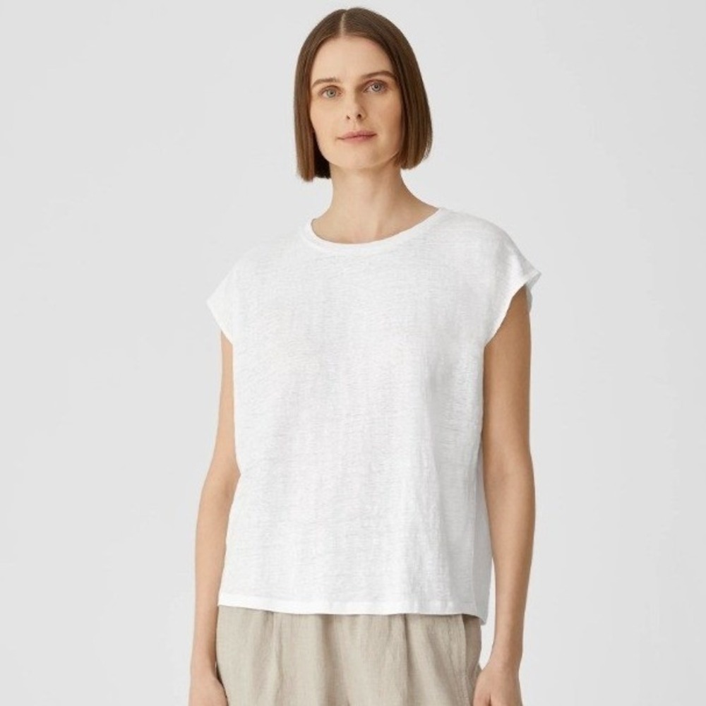 Eileen Fisher Fine Jersey Shirred Back Top White XL